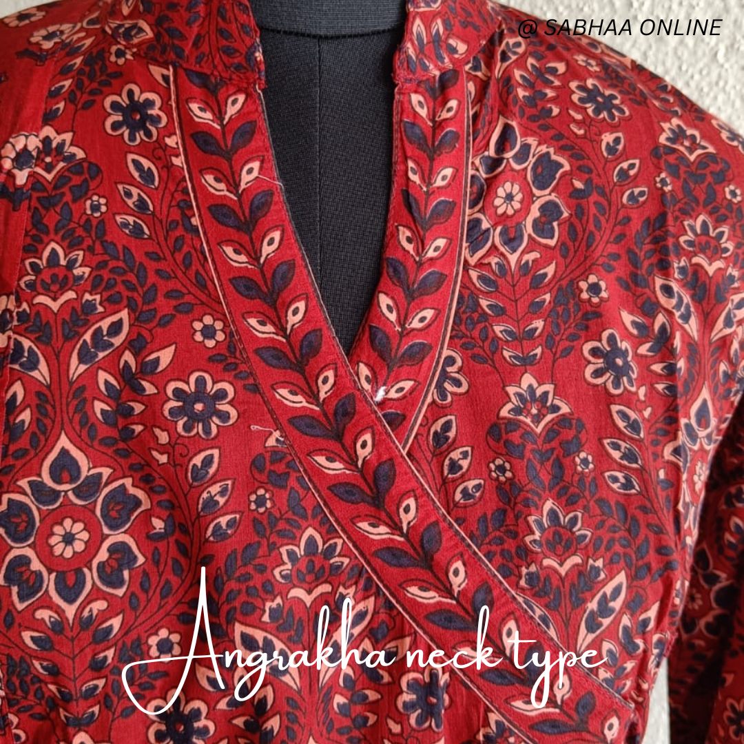 Akansha - Maroon Red Cotton Wrap-Around Anarkali kurti 3pc set