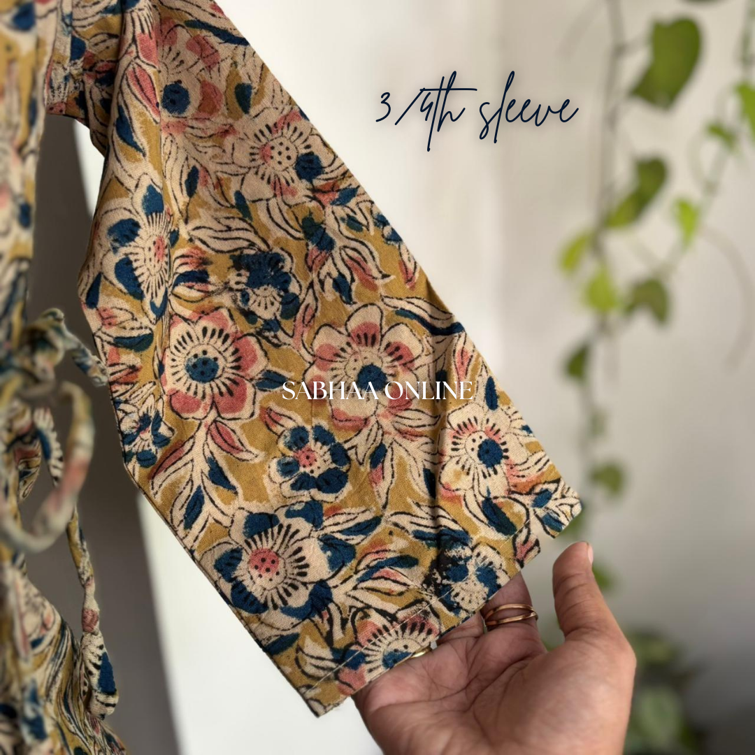 Akshi - Yellow Kalamkari Cotton Kurti pant set