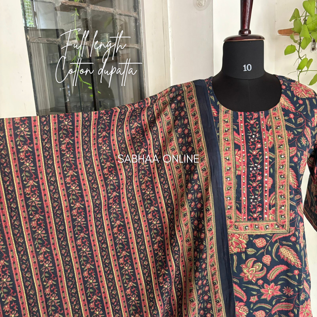 Alda - Dark Blue Cotton Kurti 3pc set