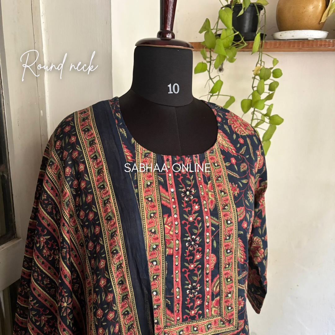 Alda - Dark Blue Cotton Kurti 3pc set