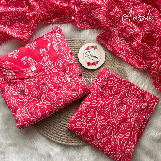 Amrah - Bright Pink Cotton Kurti 3pc set with lining