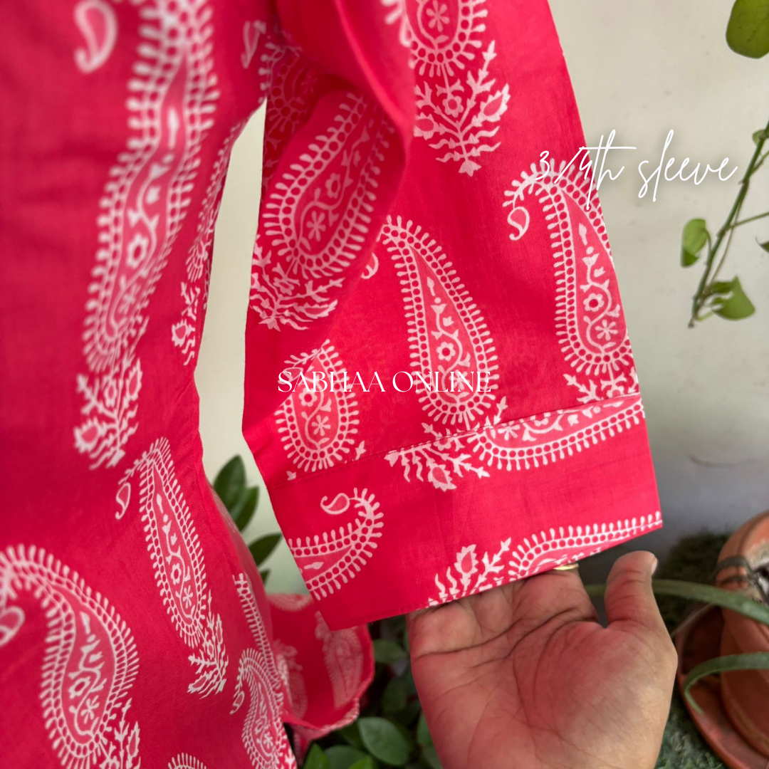 Amrah - Bright Pink Cotton Kurti 3pc set with lining