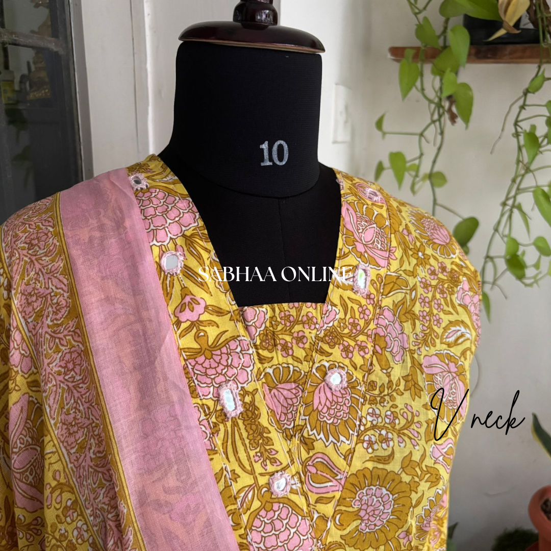 Anmol - Yellow Cotton Aline Kurti 3pc set
