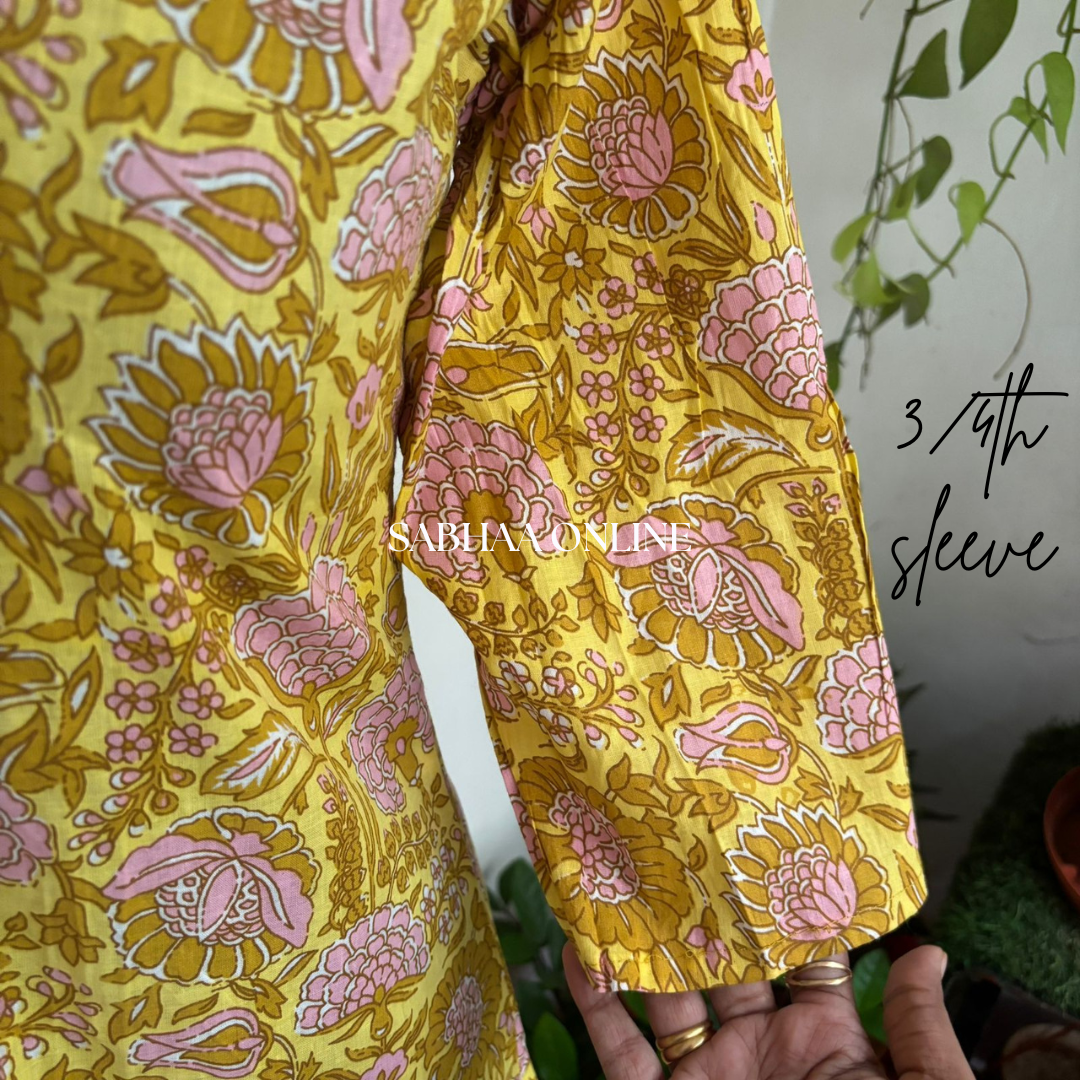 Anmol - Yellow Cotton Aline Kurti 3pc set