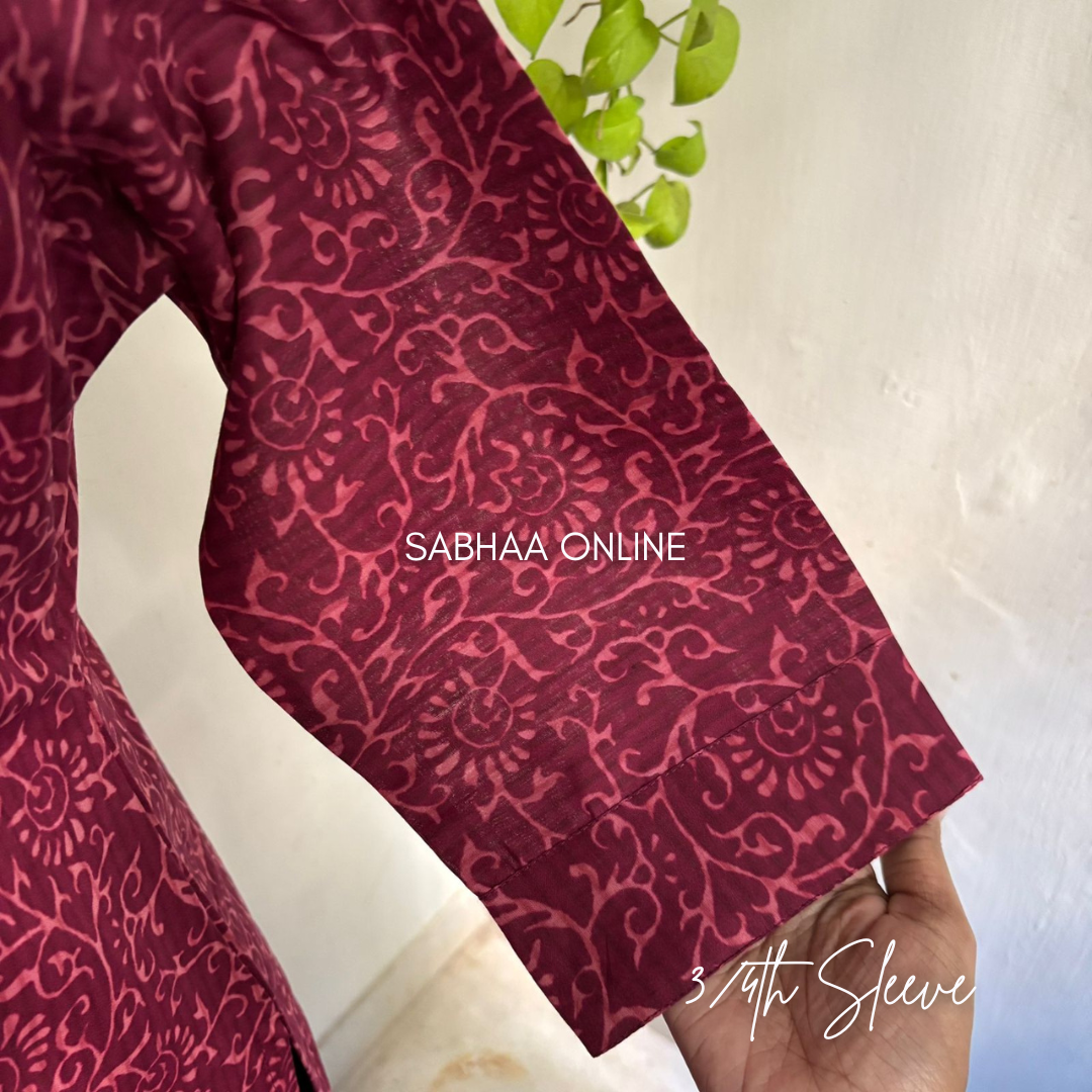 Anuya - Burgundy and Pink Cotton kurti 3pc set with lining- LN6