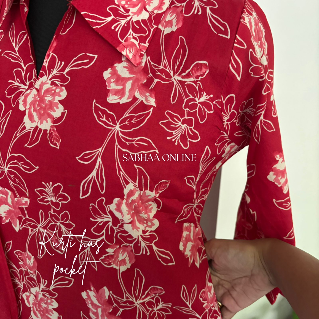 Aranya - Tomato Red Cotton Kurti 3pc set with lining - LN 18