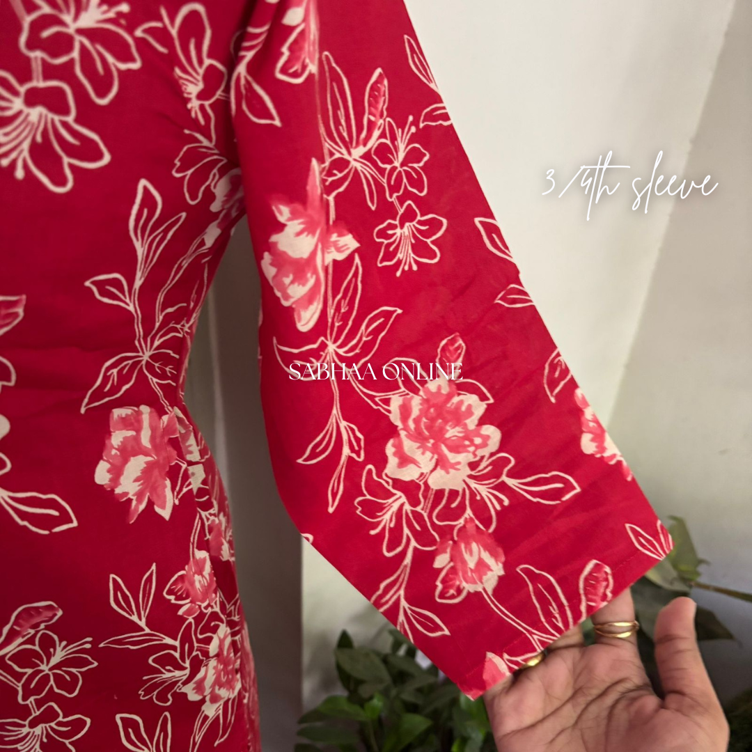 Aranya - Tomato Red Cotton Kurti 3pc set with lining - LN 18