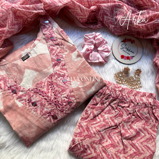 Arka - Flesh Pink Cotton Kurti 3pc set