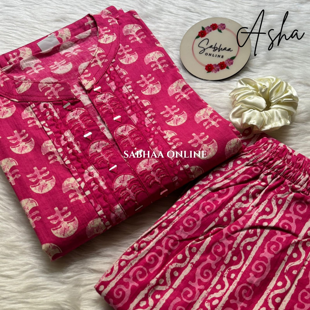 Asha - Pink Cotton Kurti pant set
