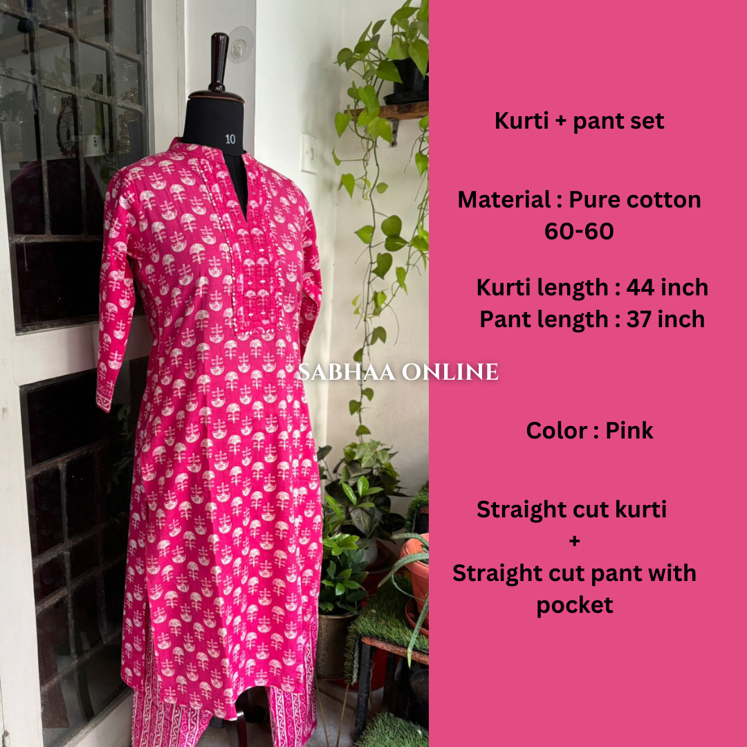 Asha - Pink Cotton Kurti pant set