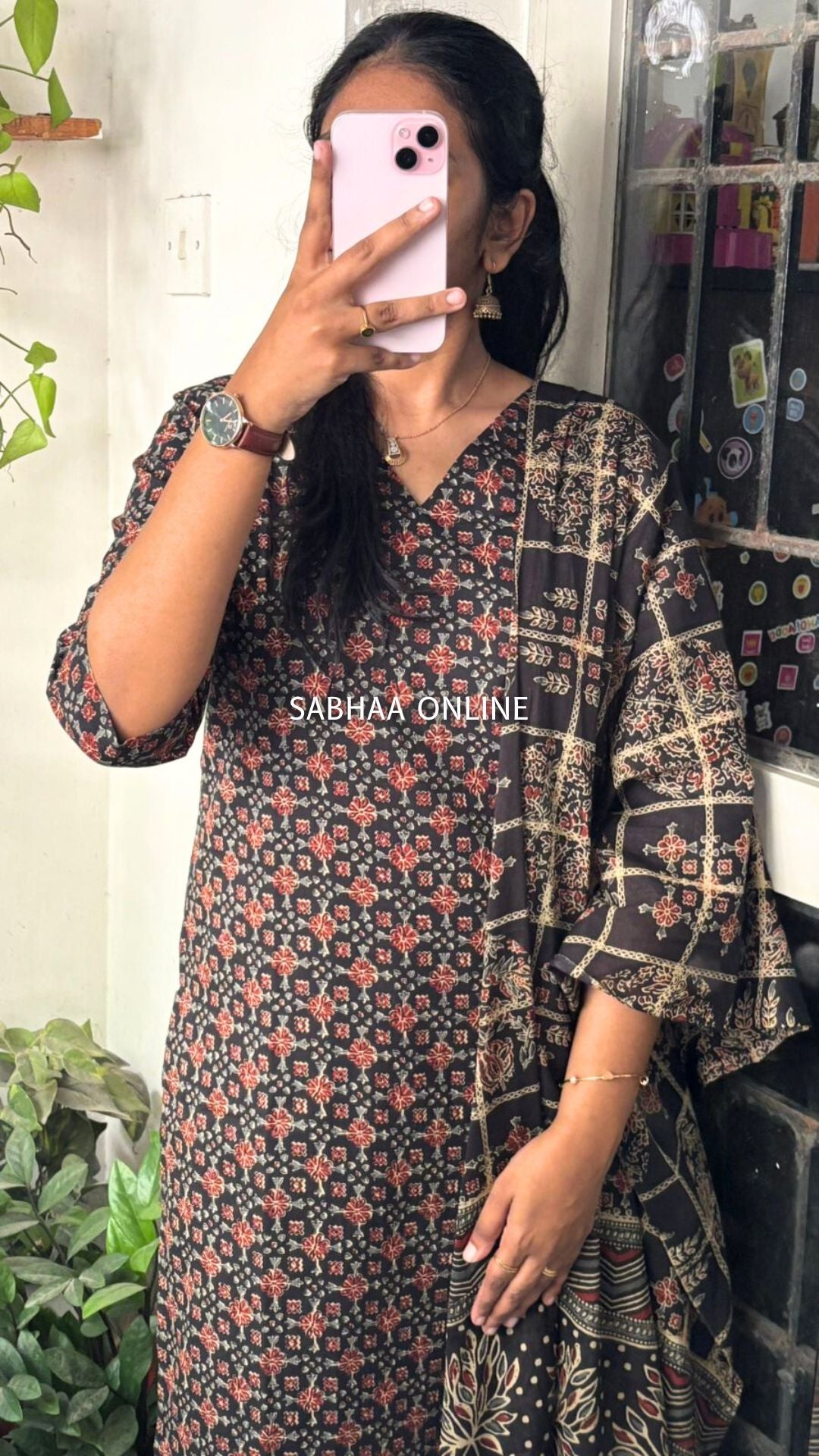 Avantika - Black Cotton Kurti 3pc set with lining (Slim fit)