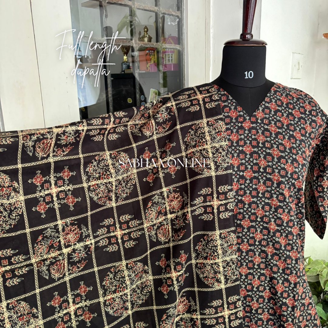 Avantika - Black Cotton Kurti 3pc set with lining (Slim fit)