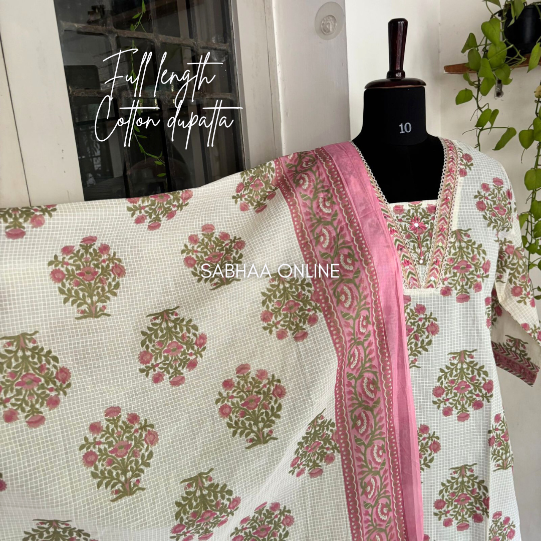 Aysha - Off white Cotton Kurti 3pc set- LN7