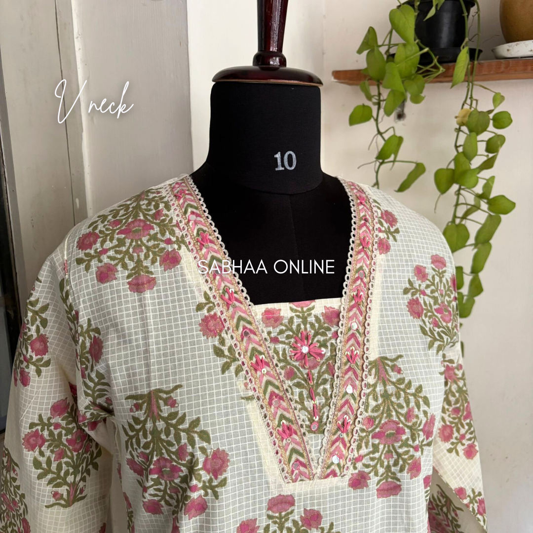 Aysha - Off white Cotton Kurti 3pc set- LN7