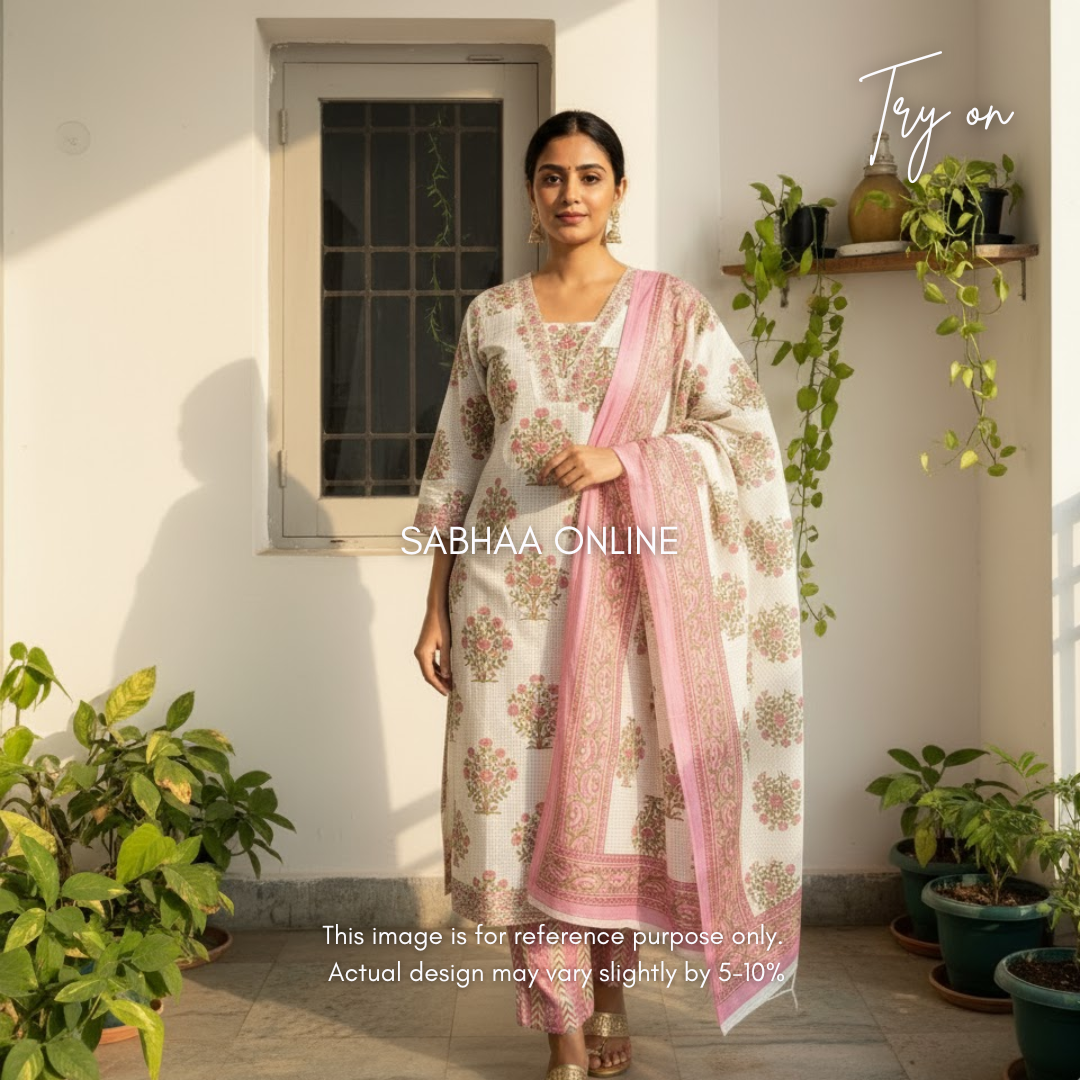 Aysha - Off white Cotton Kurti 3pc set- LN7