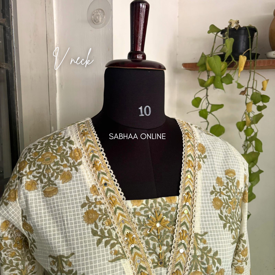 Aysha - Off white and yellow Cotton kurti 3pc set - LN 15