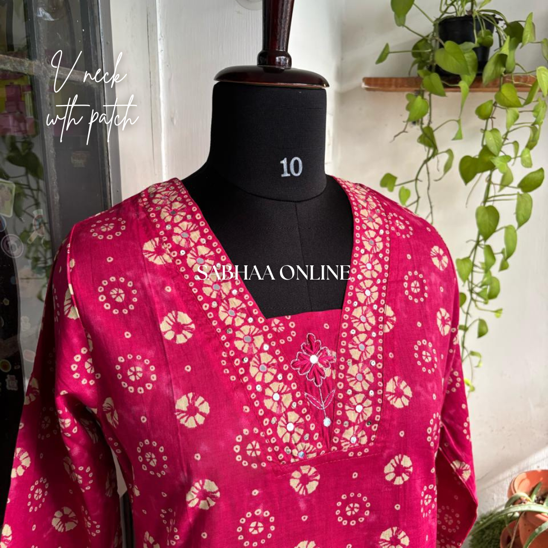 Chandni - Rani Pink Bandhej Cotton Kurti 3pc set