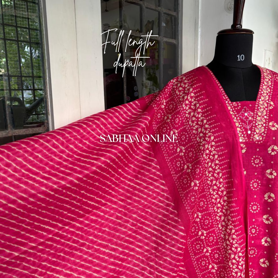 Chandni - Rani Pink Bandhej Cotton Kurti 3pc set