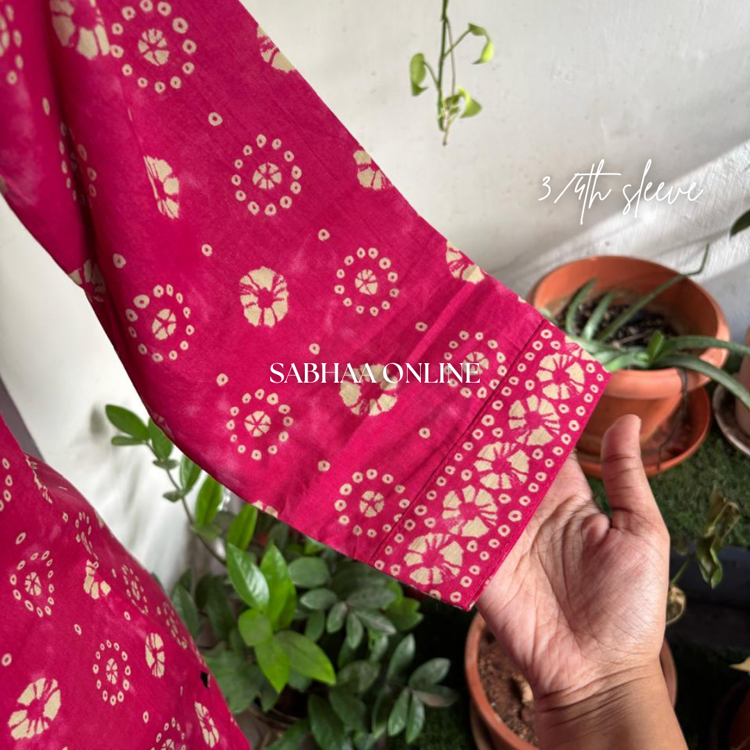 Chandni - Rani Pink Bandhej Cotton Kurti 3pc set