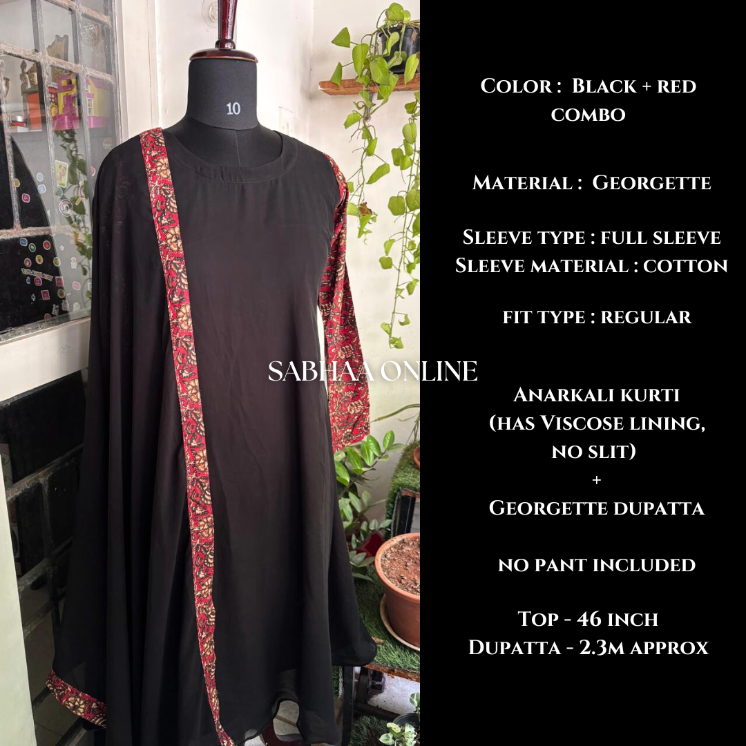 Prerna - Black Georgette + Kalamkari Kurti dupatta combo (with lining)