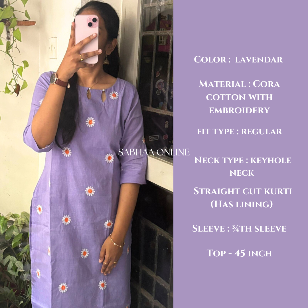 Daisy - Lavender Cora Cotton Kurti with lining