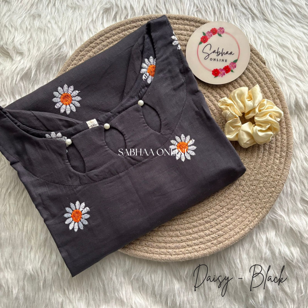 Daisy - Ash Black Cora Cotton Kurti with lining