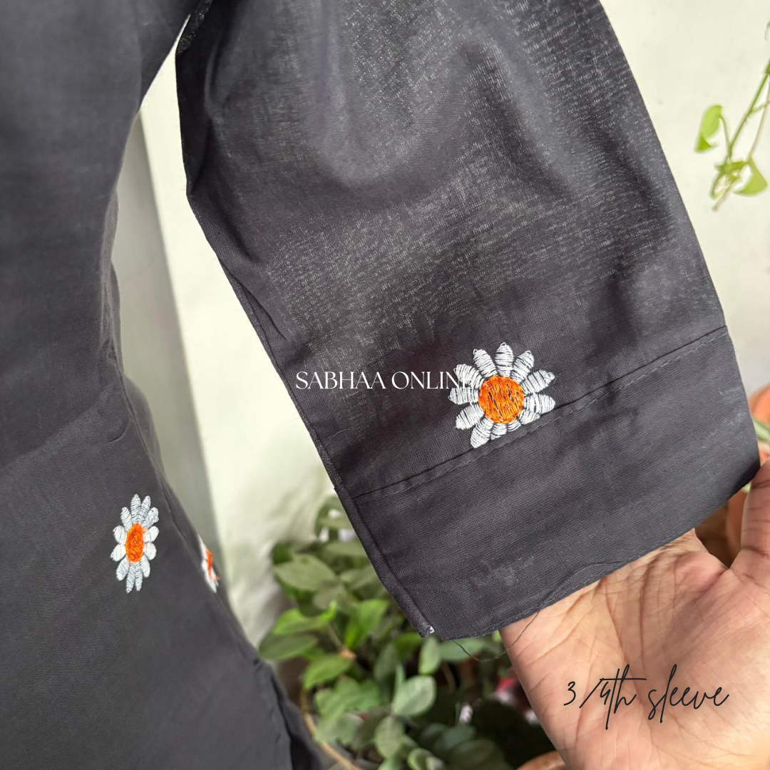 Daisy - Ash Black Cora Cotton Kurti with lining