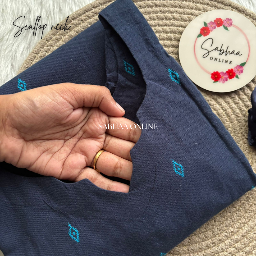 Devi - Navy Blue Handloom Cotton kurti with lining (Slim fit)