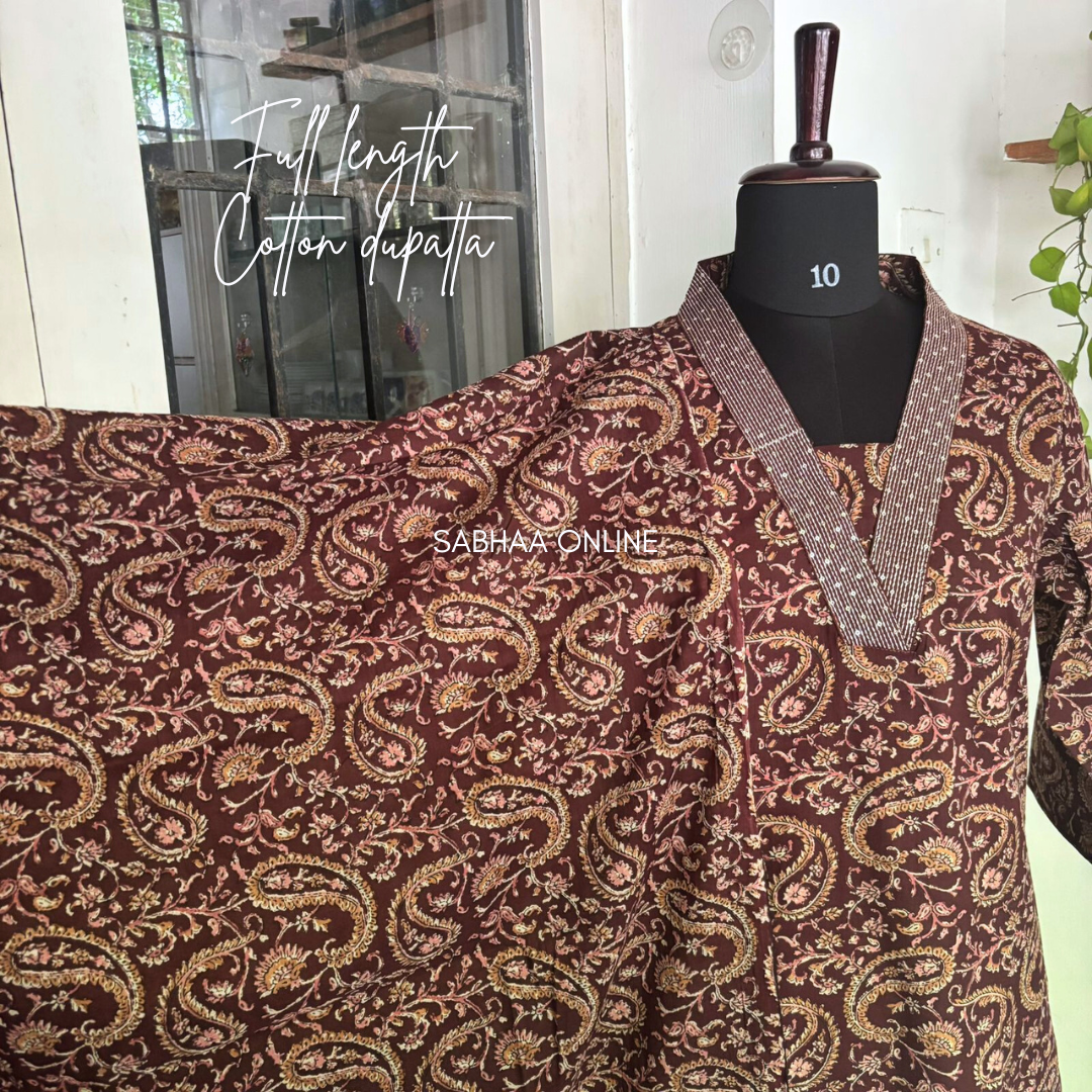 Dheerah - Brown Paisley Cotton kurti 3pc set - LN 15