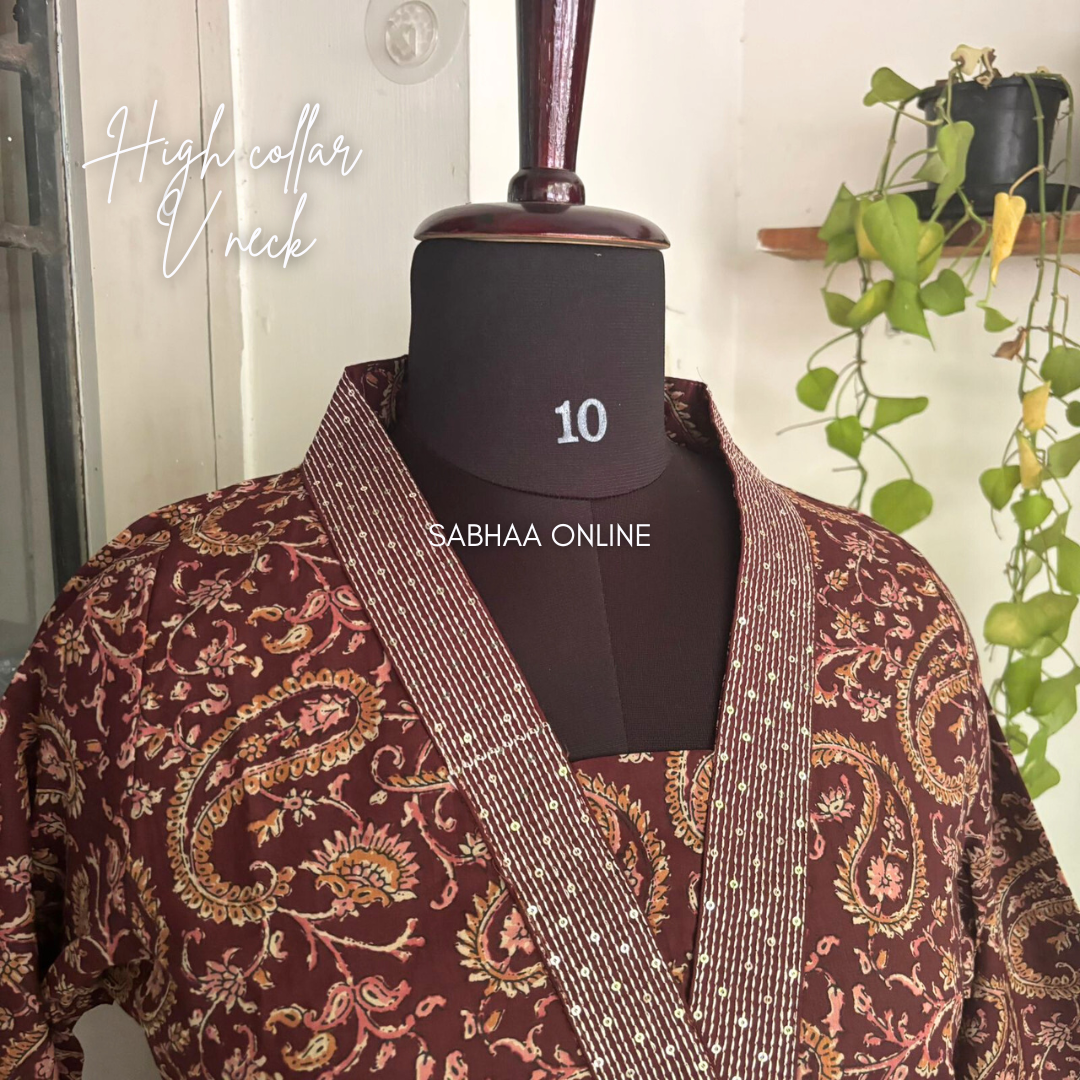 Dheerah - Brown Paisley Cotton kurti 3pc set - LN 15