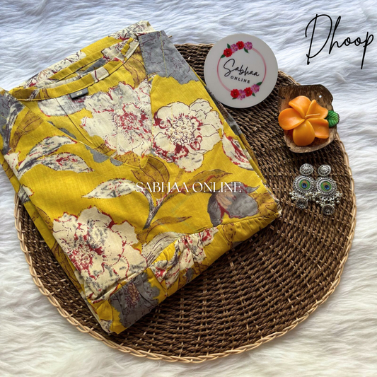 Dhoop - Yellow Cotton Anarkali with full chudidhar sleeve