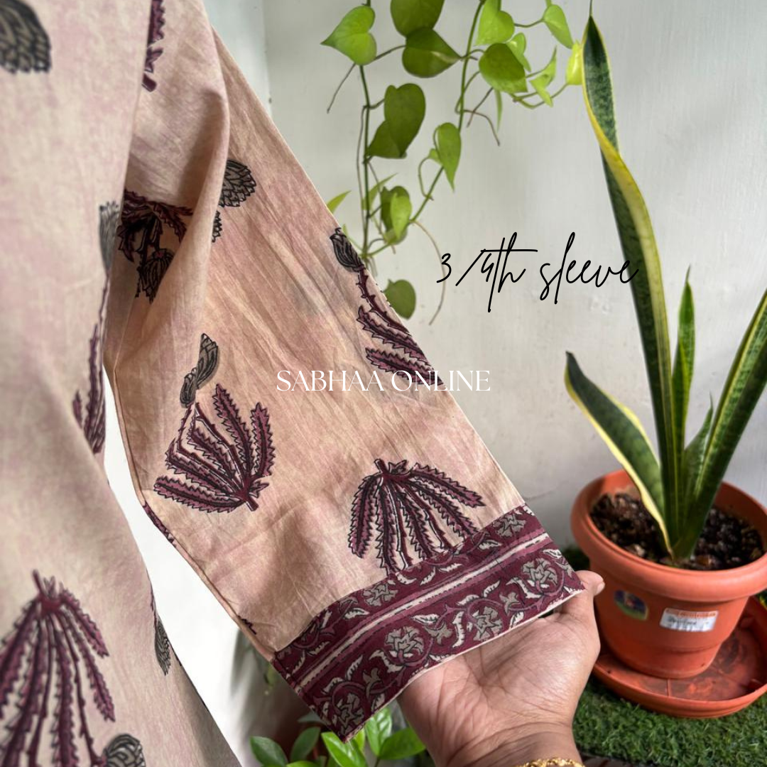 Dipti - Light Mauve and Magenta Cotton Kurti 3pc set