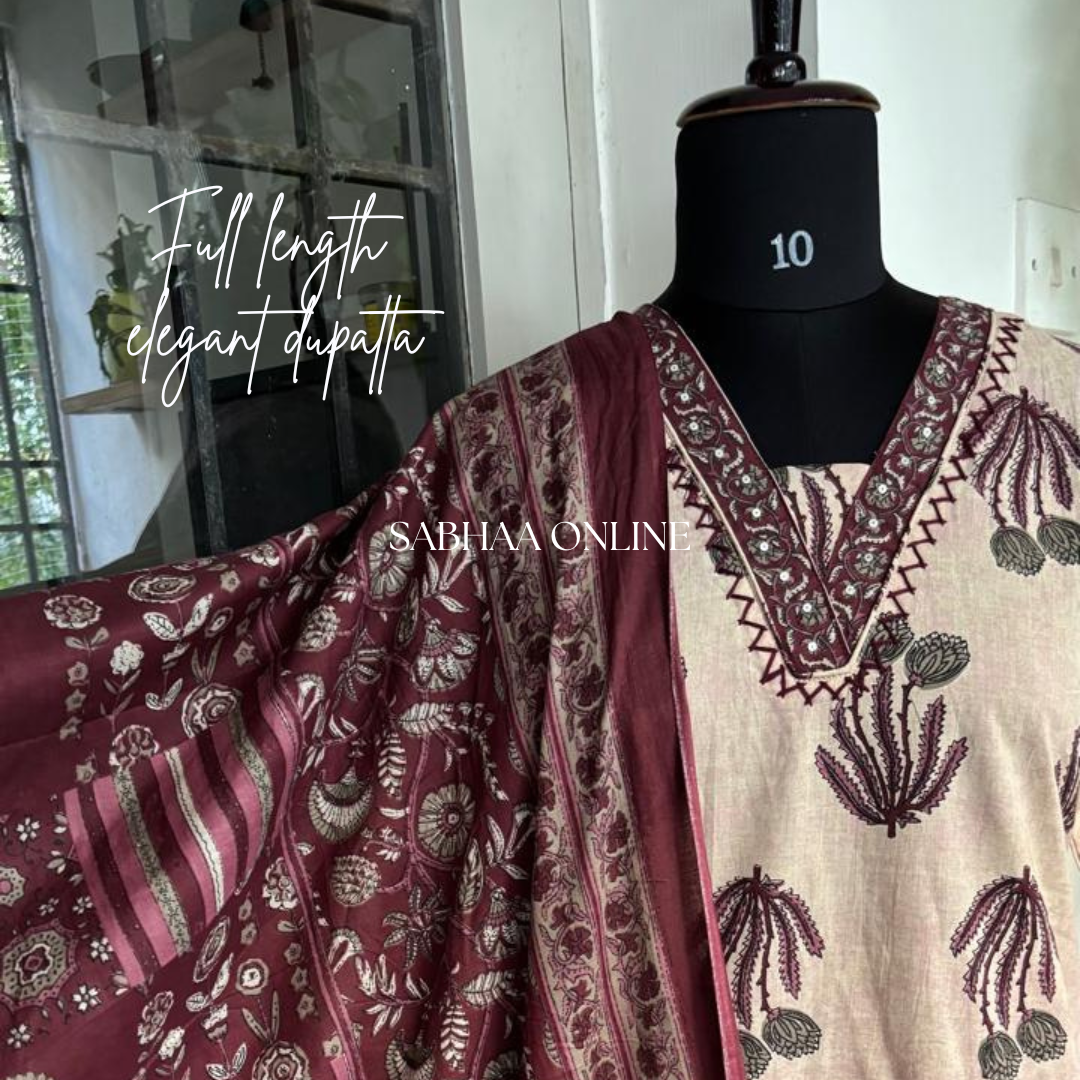 Dipti - Light Mauve and Magenta Cotton Kurti 3pc set