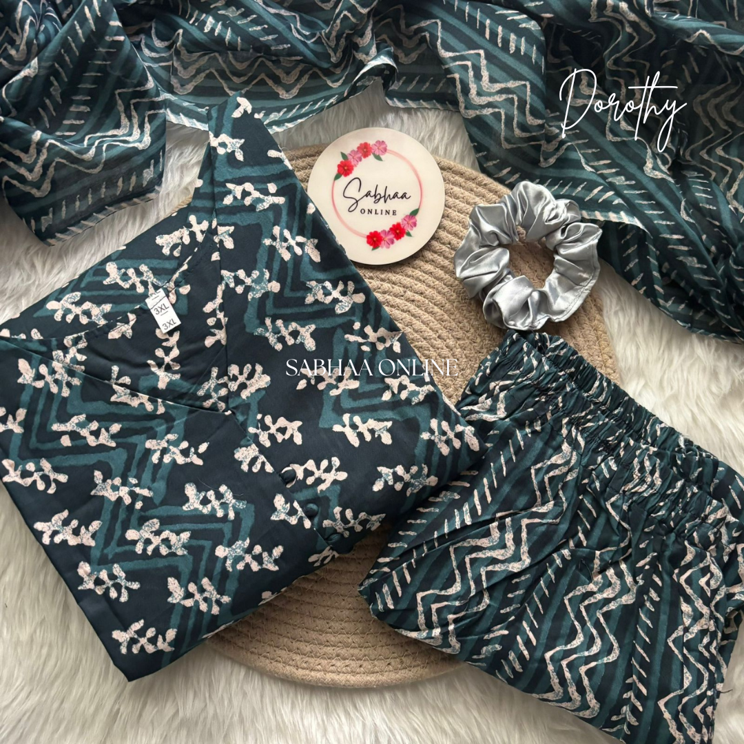 Dorothy - Indigo Blue Cotton Kurti 3pc set with lining