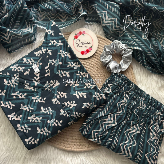 Dorothy - Indigo Blue Cotton Kurti 3pc set with lining