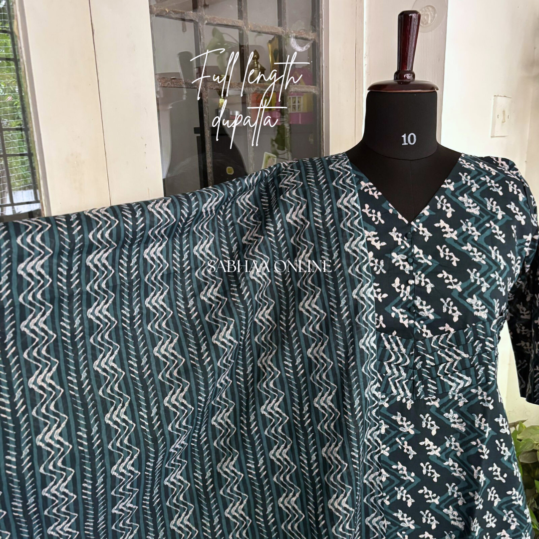 Dorothy - Indigo Blue Cotton Kurti 3pc set with lining