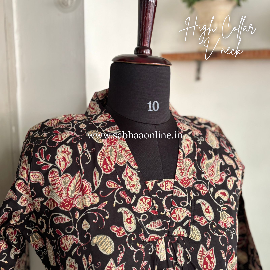 Durga - Black and Cream Cotton Kurti 3pc set with lining - LN20