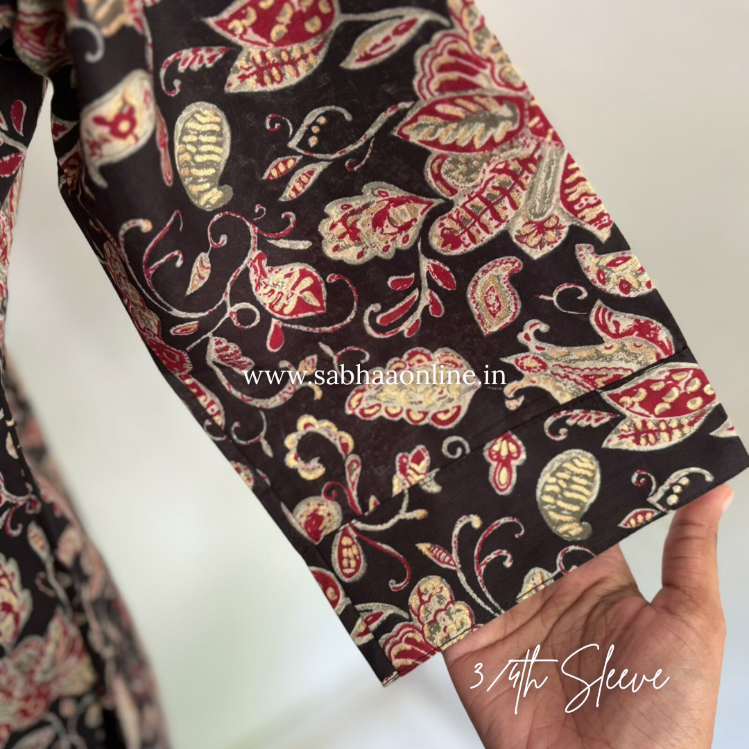 Durga - Black and Cream Cotton Kurti 3pc set with lining - LN20