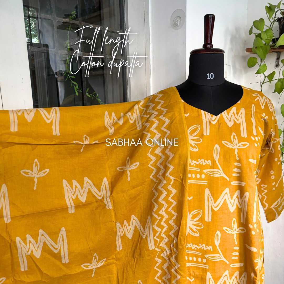 Emma - Mustard Yellow Cotton kurti 3pc set with lining- LN6