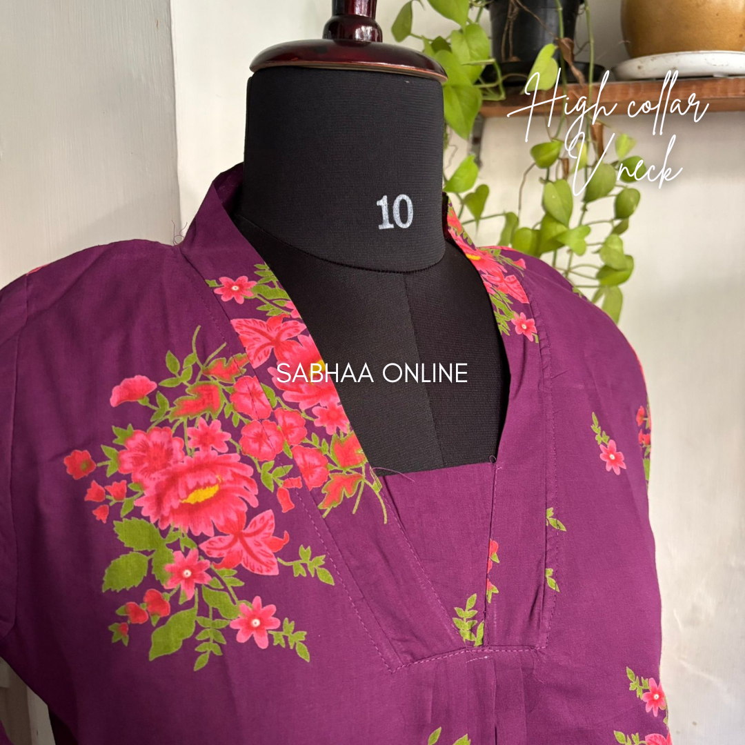 Farah - Grape purple and pink Cotton kurti 3pc set with lining - LN6