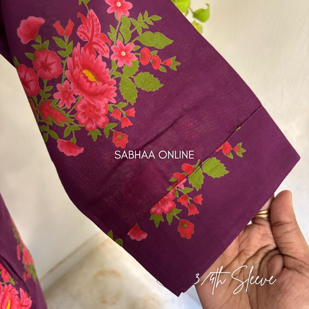 Farah - Grape purple and pink Cotton kurti 3pc set with lining - LN6