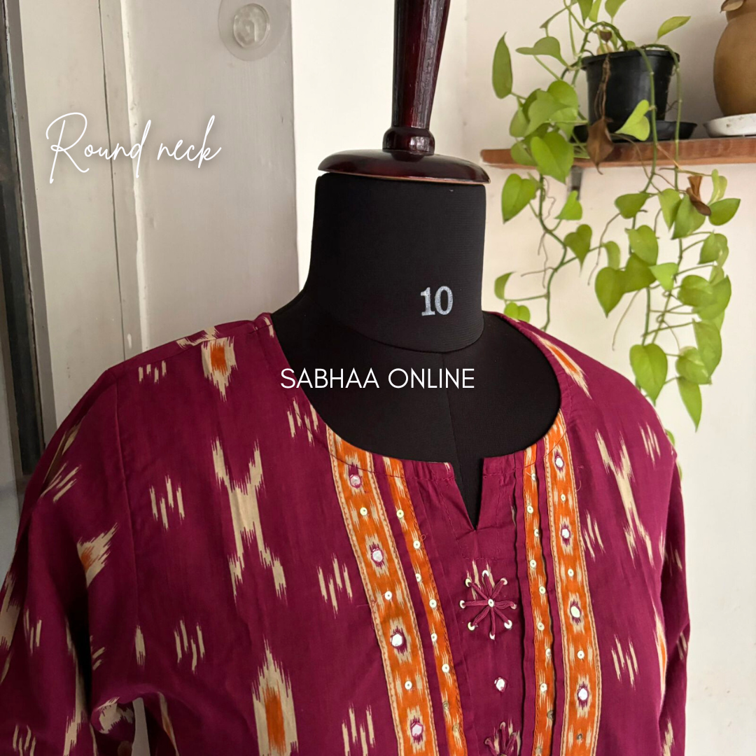 Fida - Magenta and Orange Ikkat Cotton Kurti 3pc set