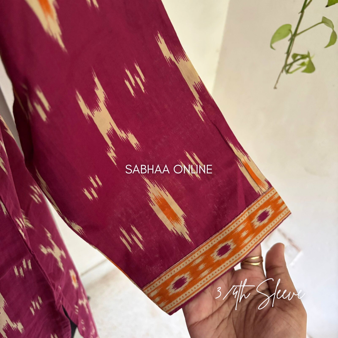 Fida - Magenta and Orange Ikkat Cotton Kurti 3pc set
