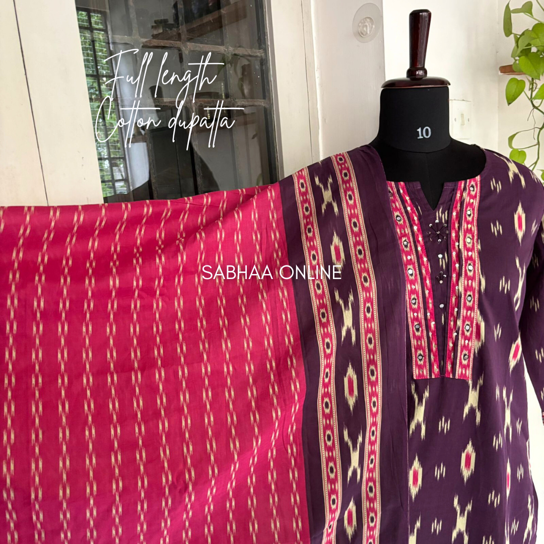 Fida - Purple and Pink Ikkat Cotton kurti 3pc set