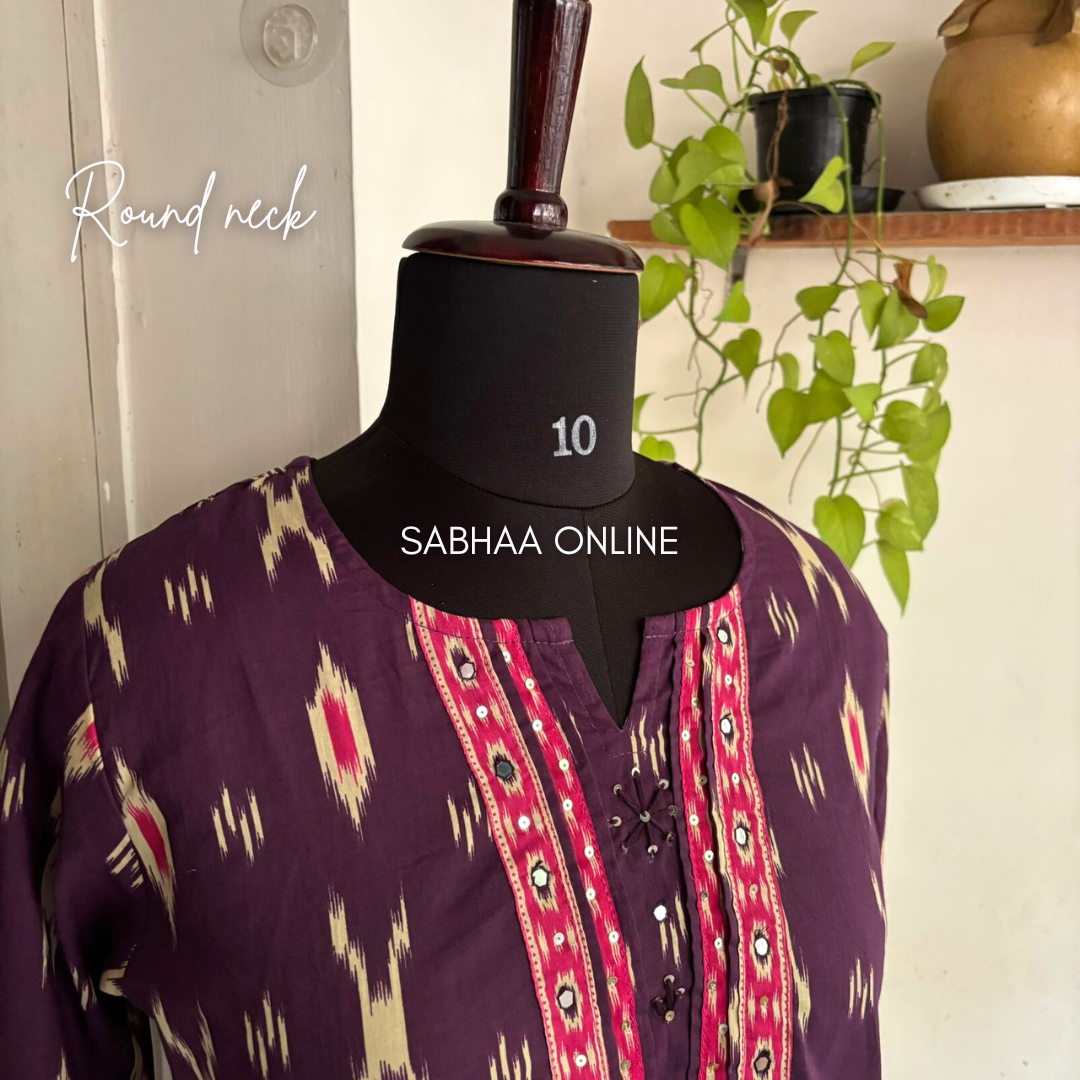 Fida - Purple and Pink Ikkat Cotton kurti 3pc set