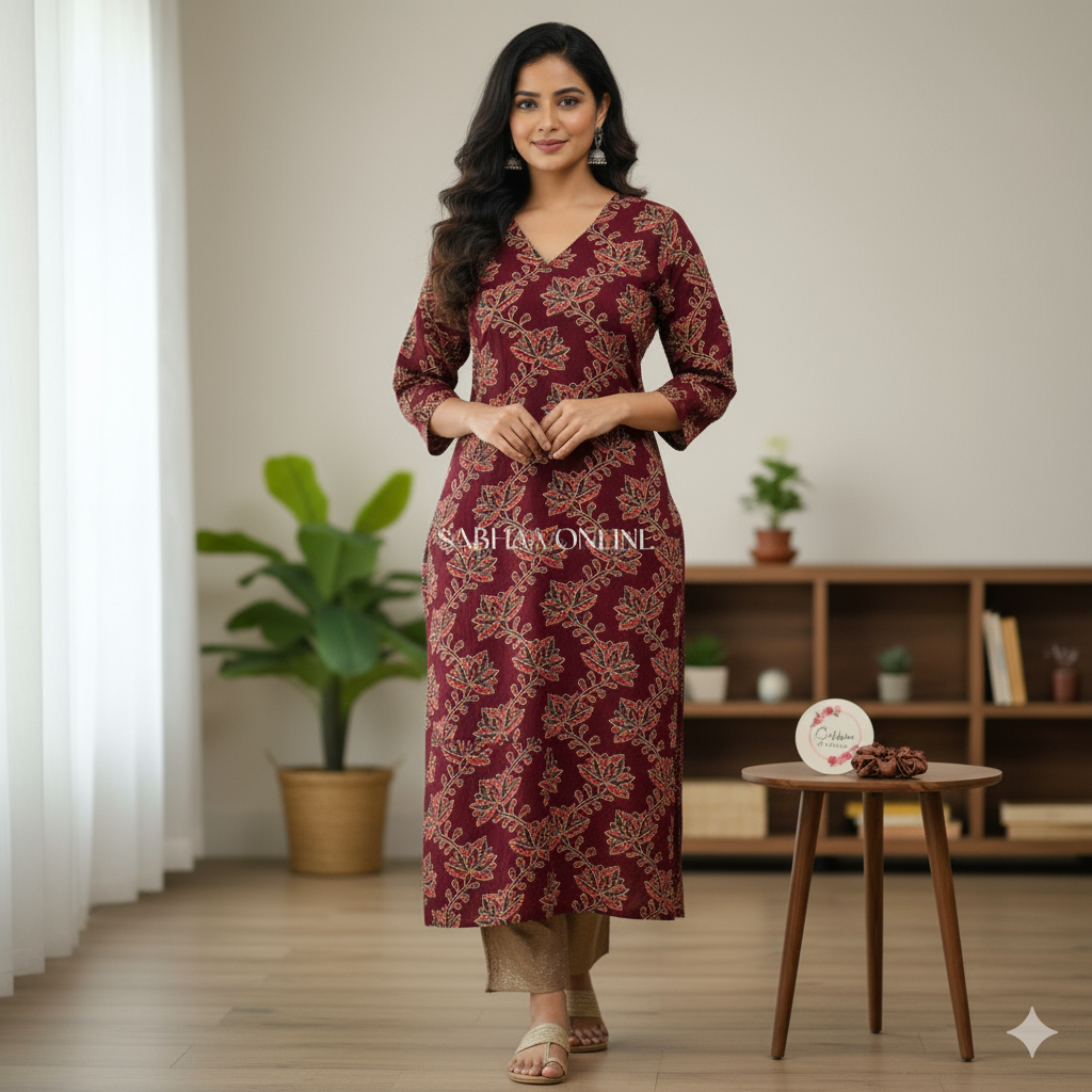 Rupa - Maroon Cotton kurti with lining