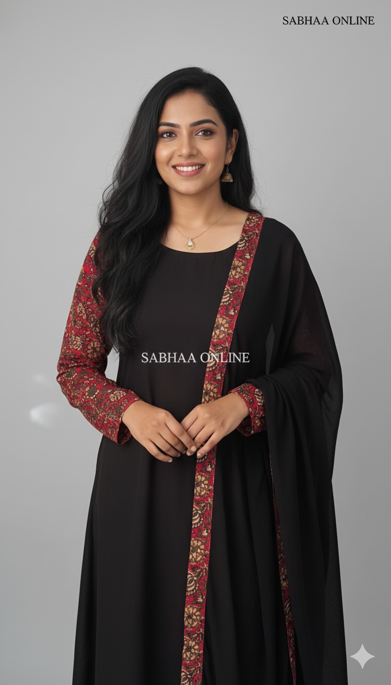 Prerna - Black Georgette + Kalamkari Kurti dupatta combo (with lining)