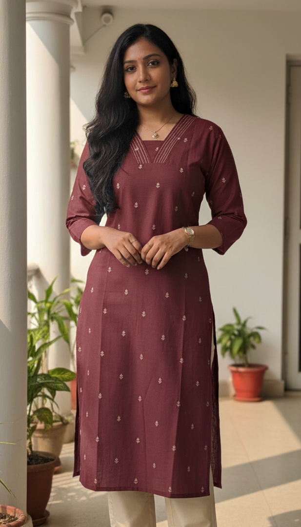 Mitra - Maroon Handloom Cotton kurti with lining