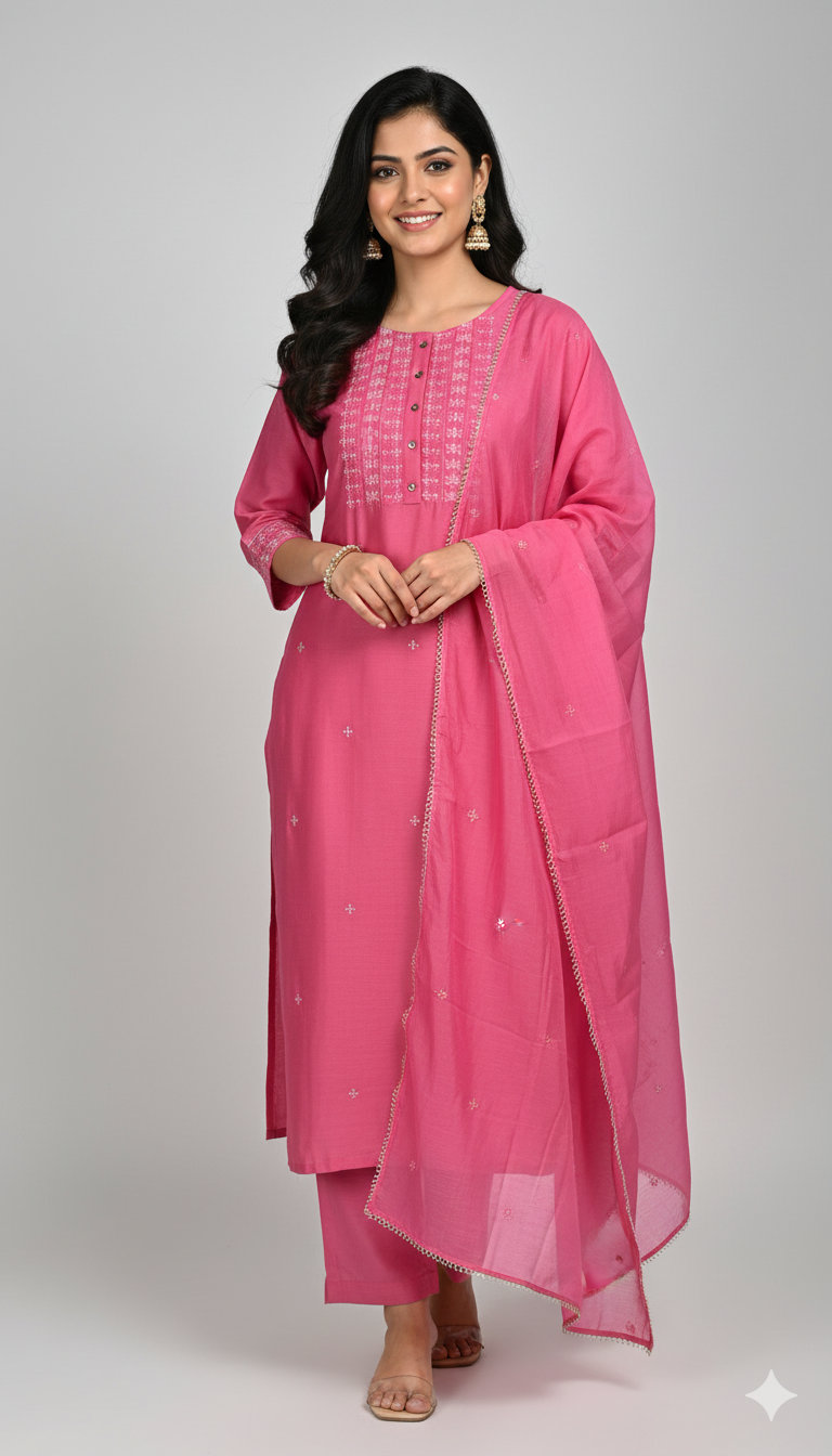 Preesha - Pink Viscose Festive Kurti 3pc set