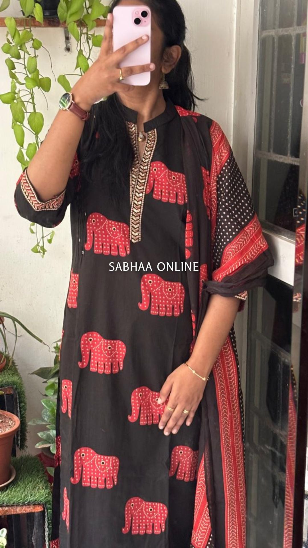 Haathi - Black Cotton Kurti 3pc set